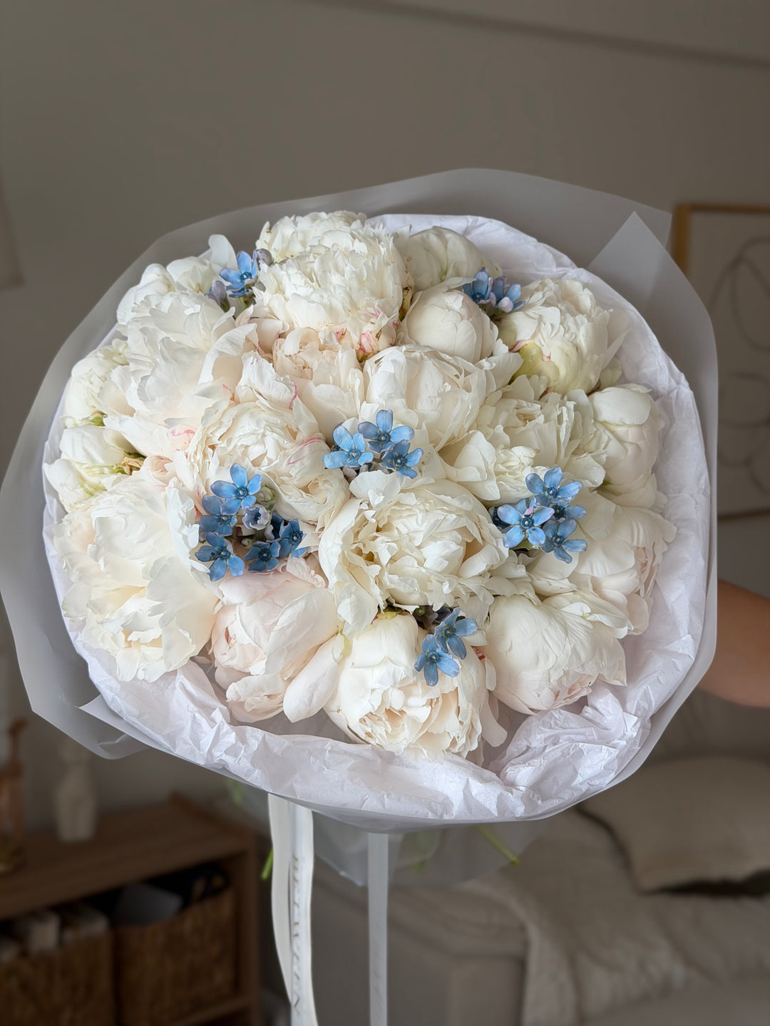 Peonies with Blue Accents
