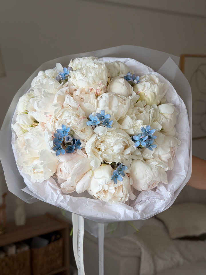 Peonies with Blue Accents