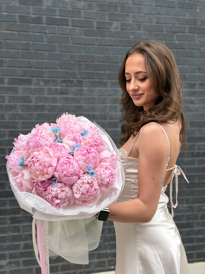 Peonies with Blue Accents