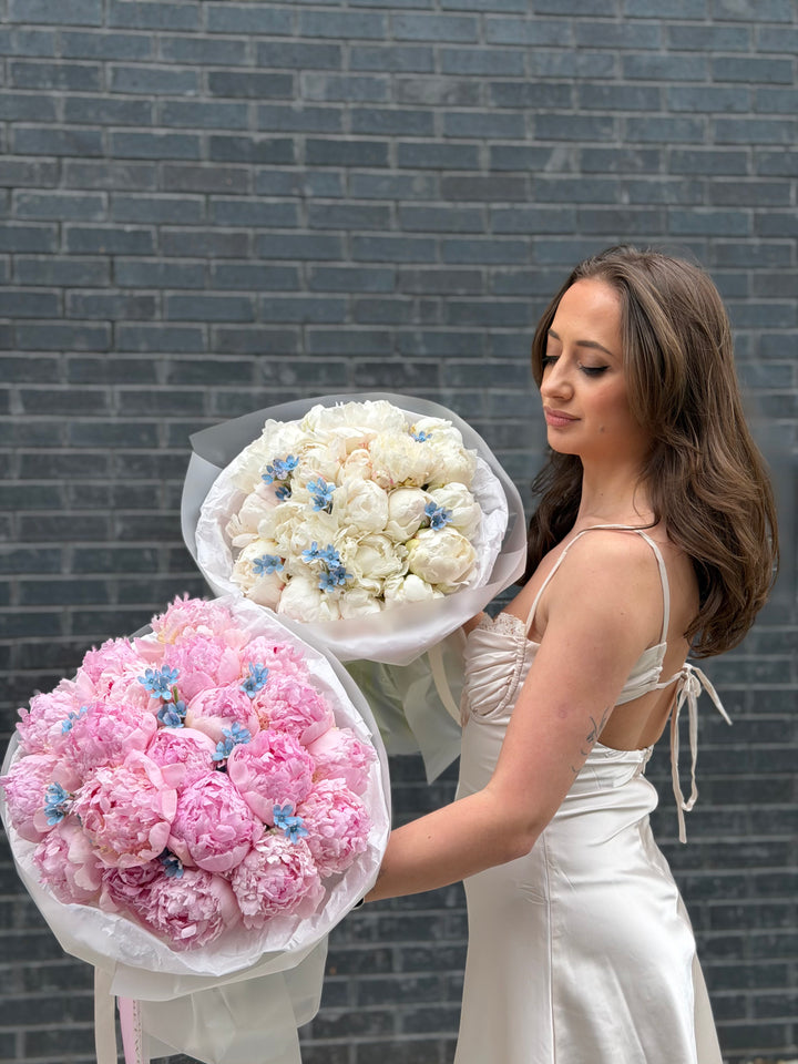 Peonies with Blue Accents