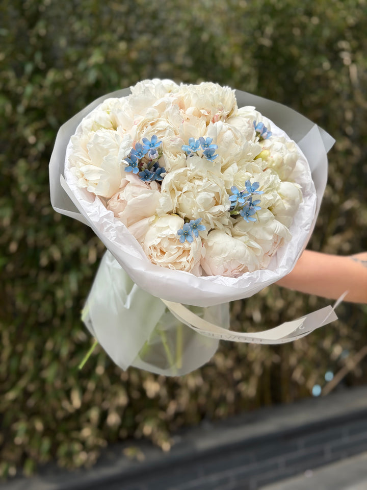 Peonies with Blue Accents