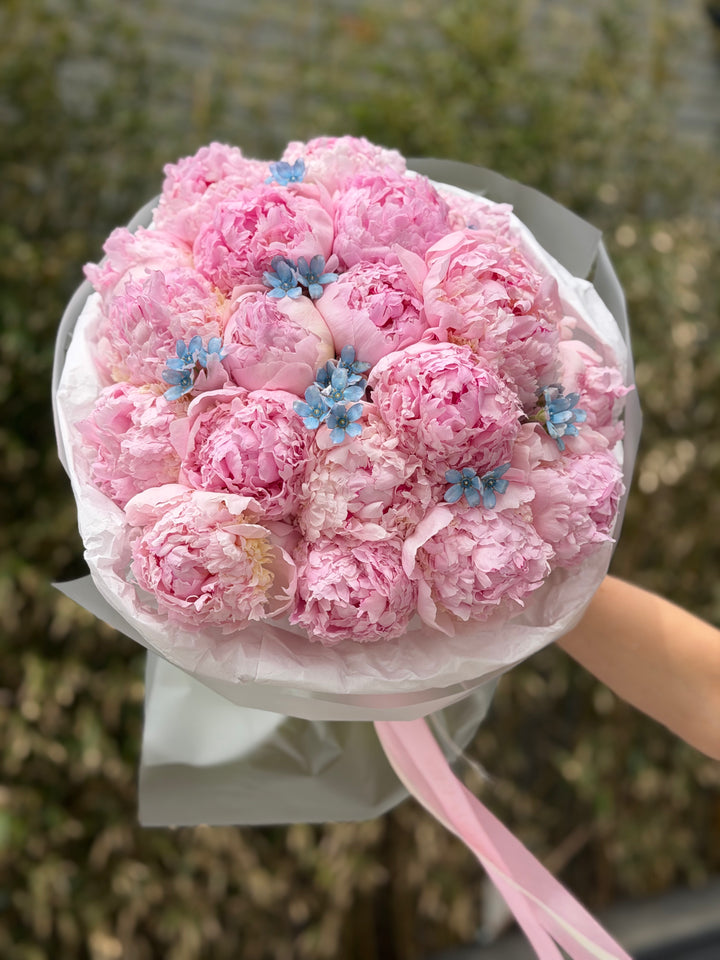 Peonies with Blue Accents