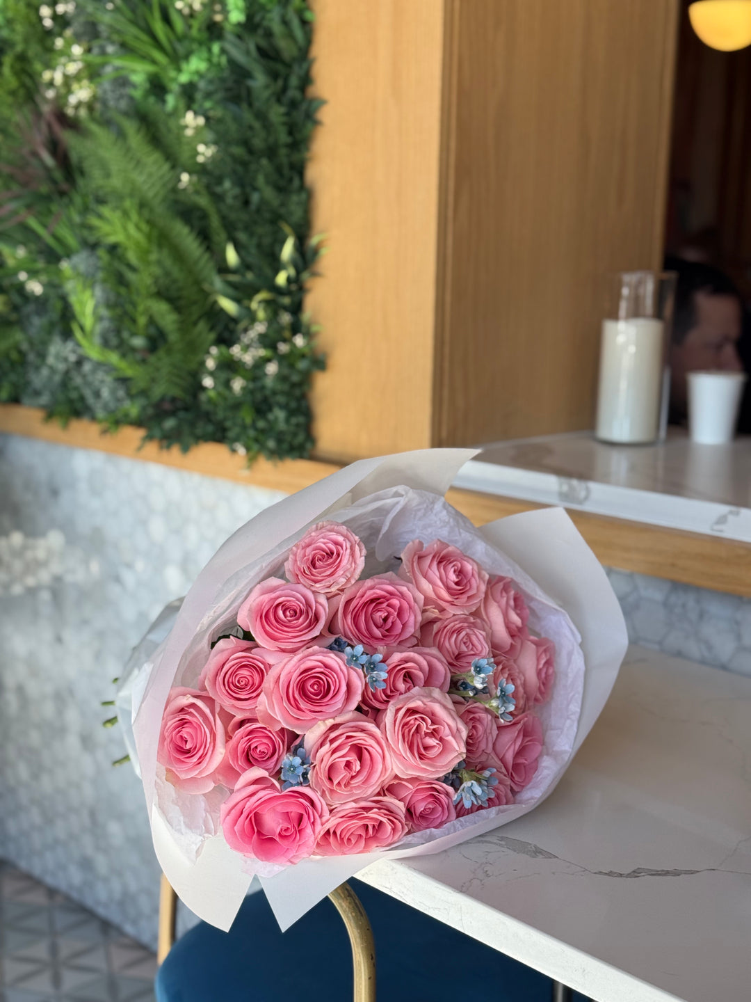 Pink Roses &amp; Blue Accents