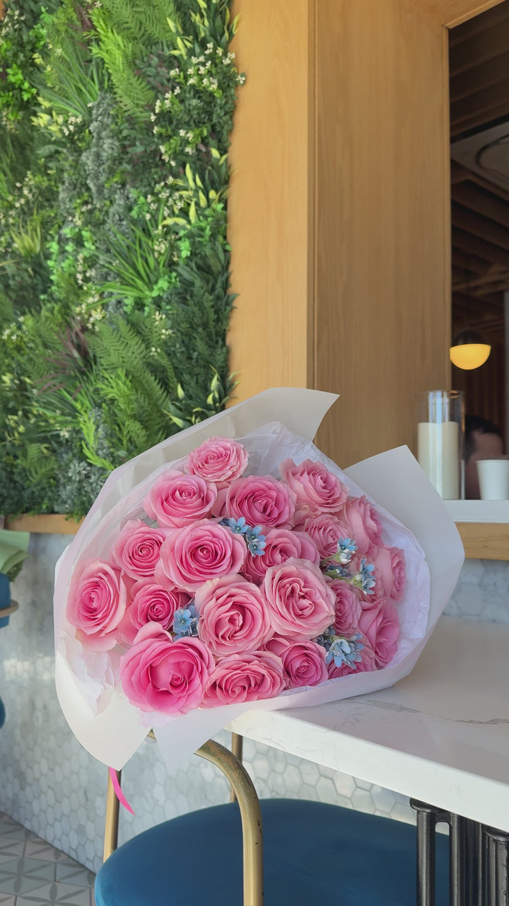 Pink Roses &amp; Blue Accents