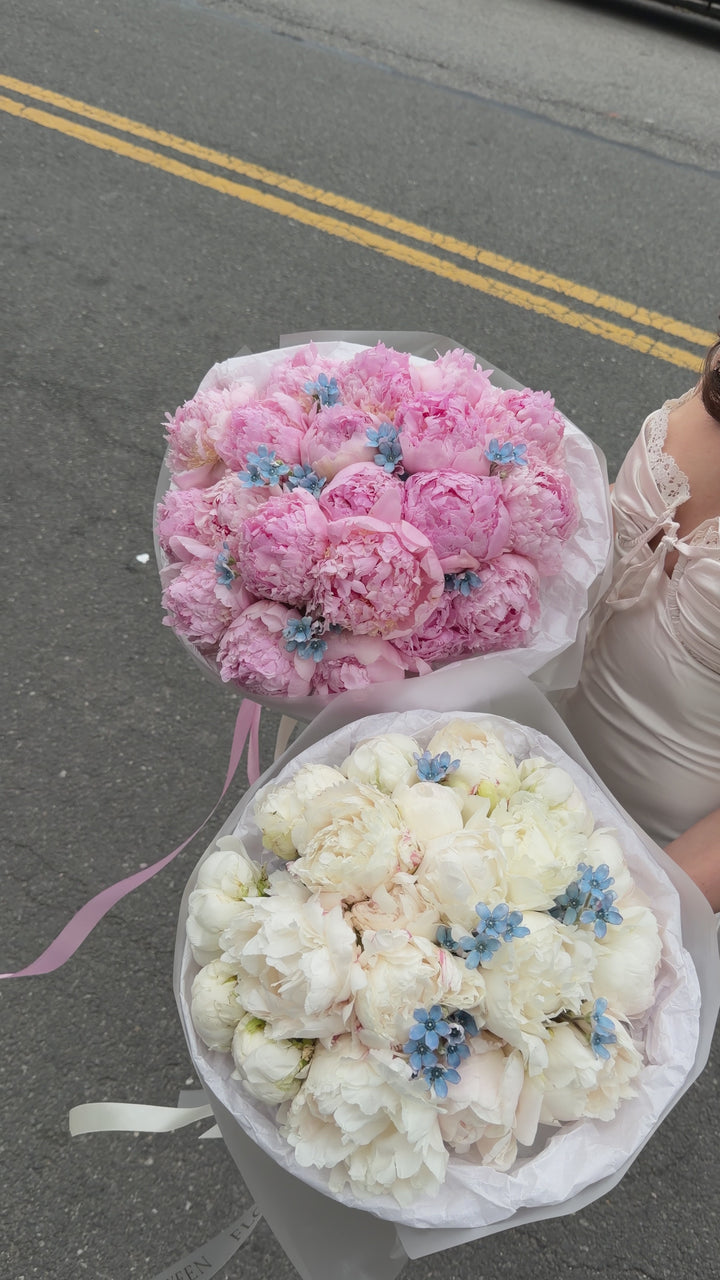 Peonies with Blue Accents